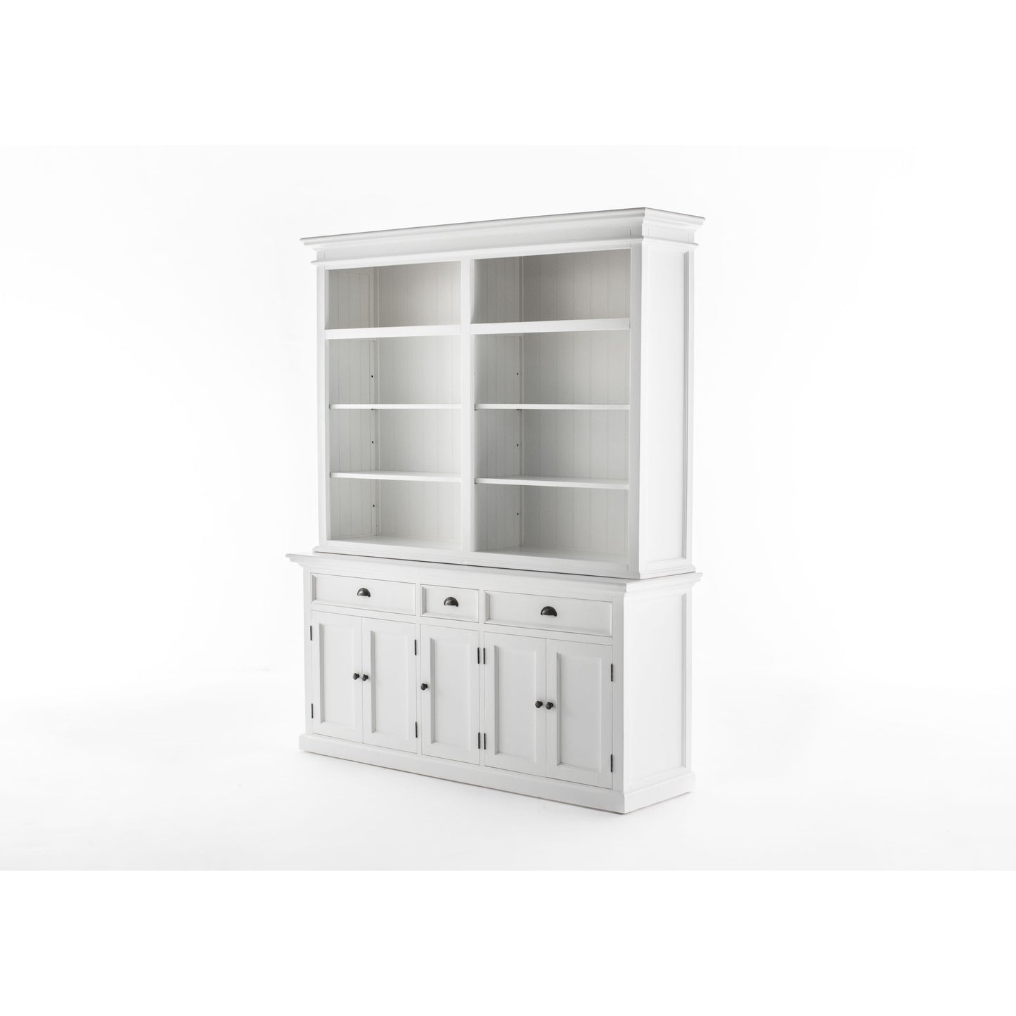 NovaSolo Halifax 71" Classic White Mahogany Bookcase Hutch Cabinet With 5 Doors & 8 Shelves