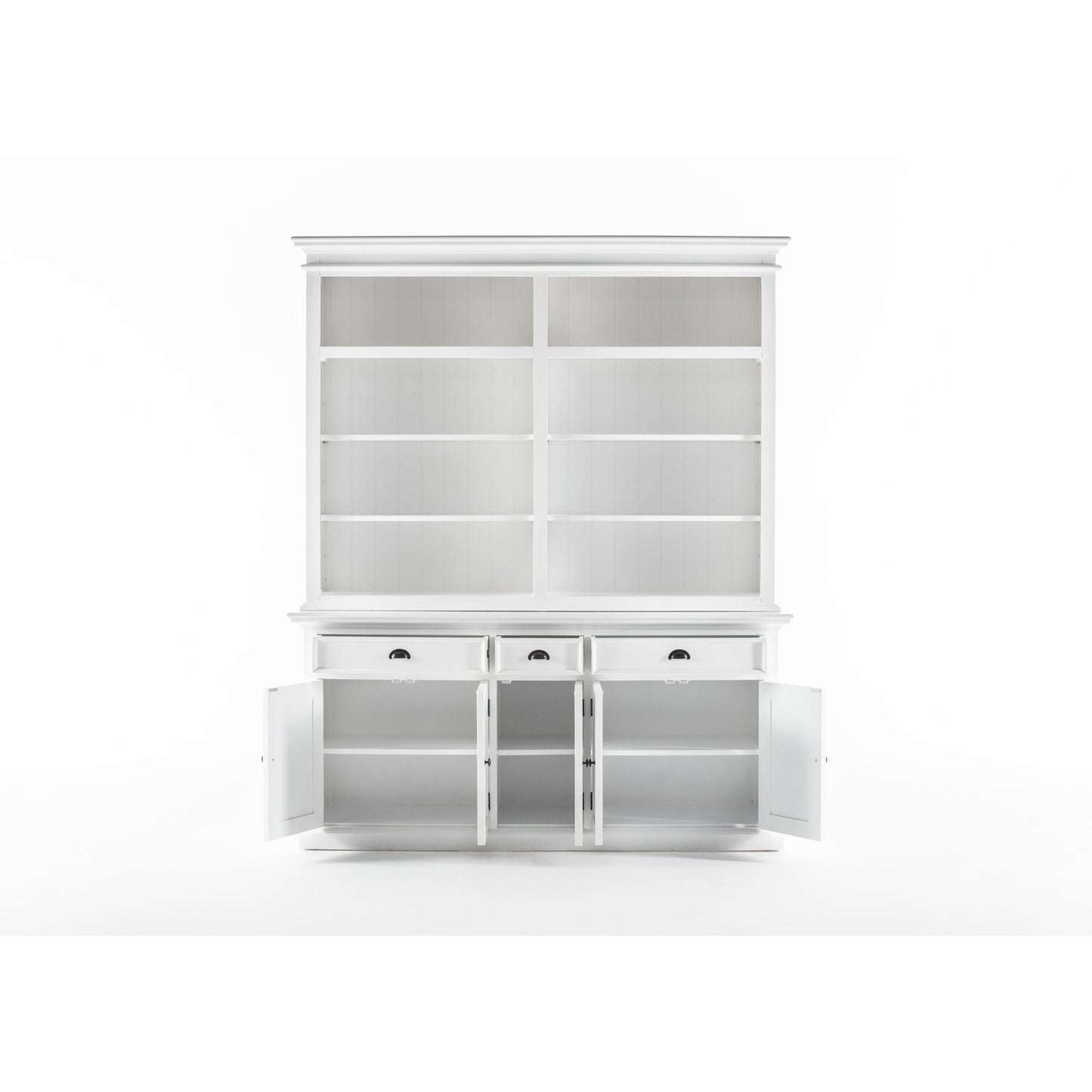 NovaSolo Halifax 71" Classic White Mahogany Bookcase Hutch Cabinet With 5 Doors & 8 Shelves