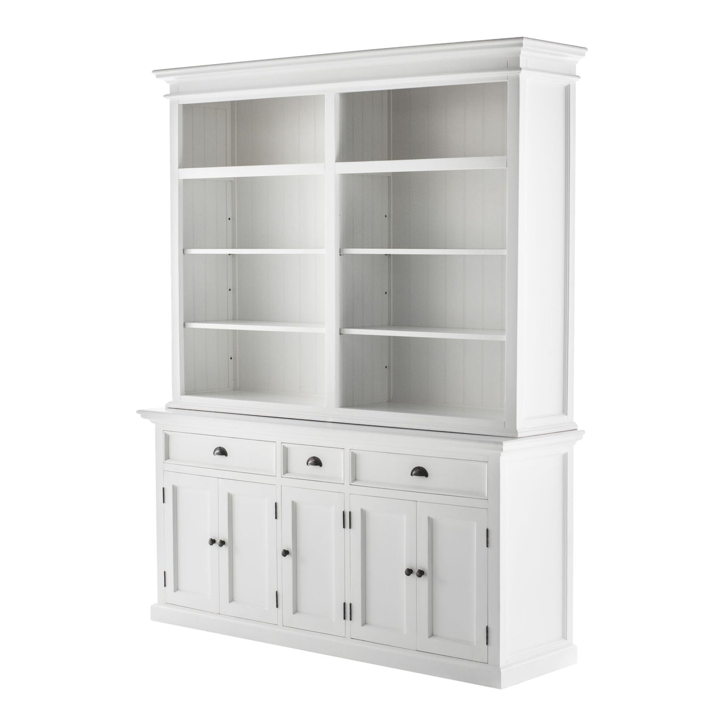 NovaSolo Halifax 71" Classic White Mahogany Bookcase Hutch Cabinet With 5 Doors & 8 Shelves