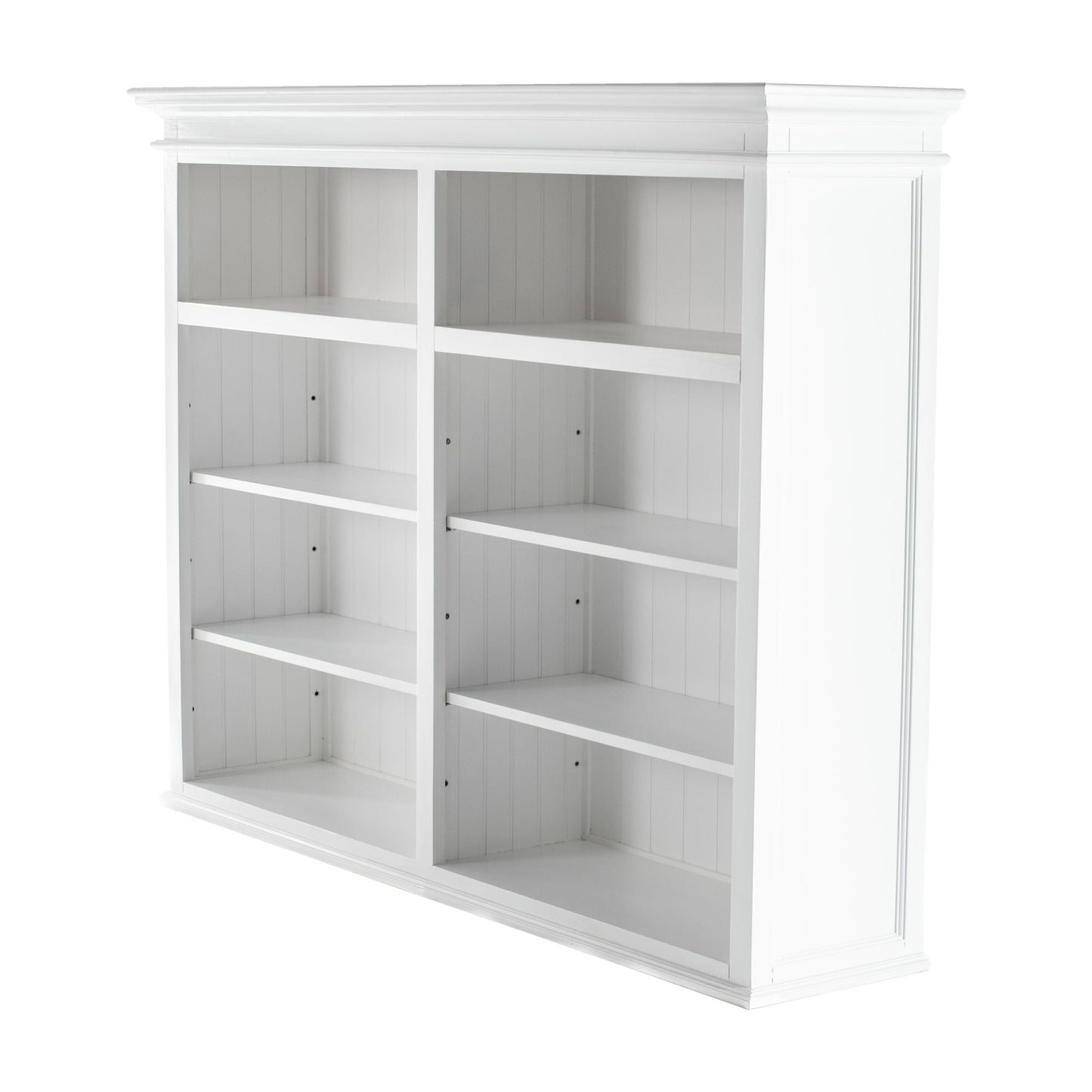 NovaSolo Halifax 71" Classic White Mahogany Bookcase Hutch Cabinet With 5 Doors & 8 Shelves