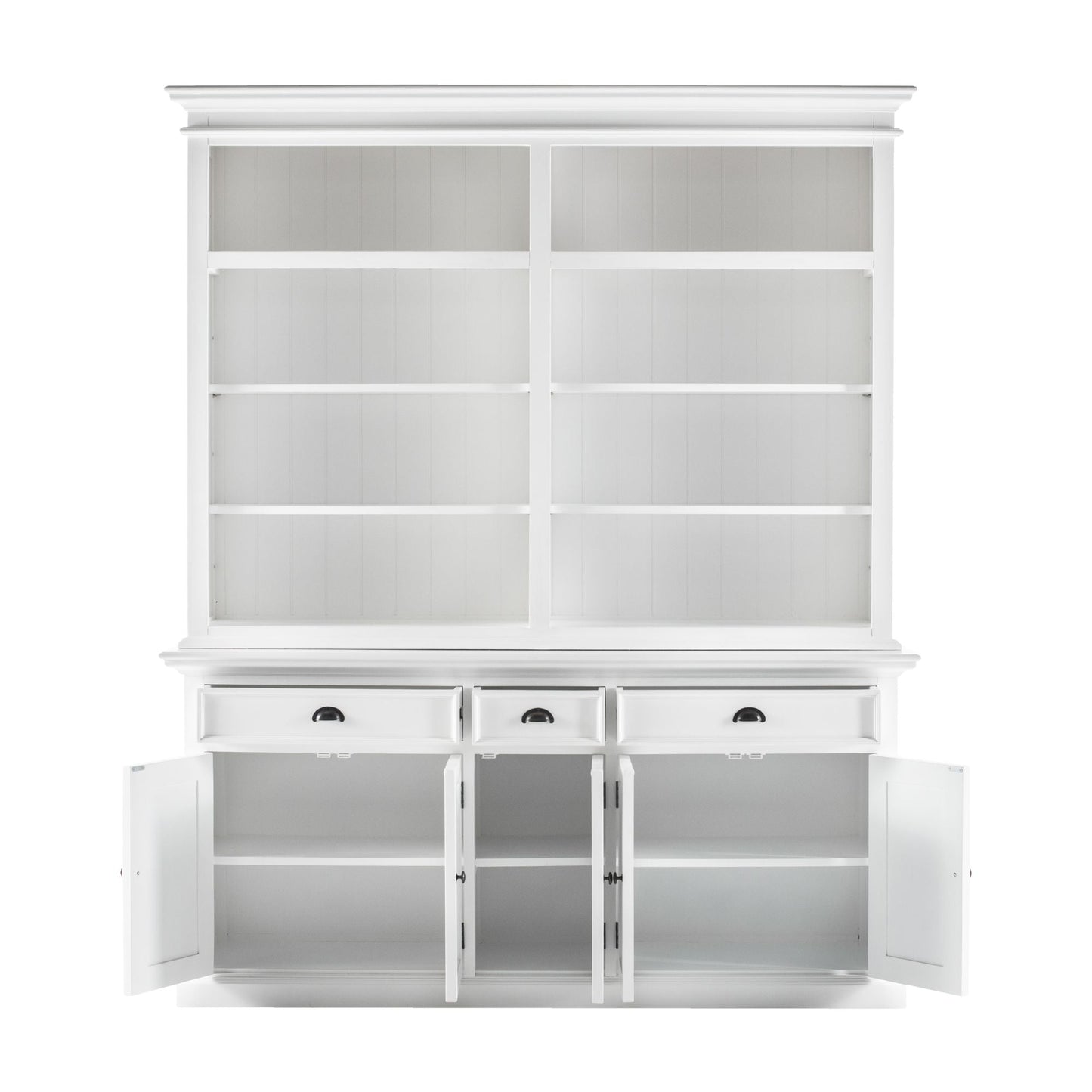 NovaSolo Halifax 71" Classic White Mahogany Bookcase Hutch Cabinet With 5 Doors & 8 Shelves