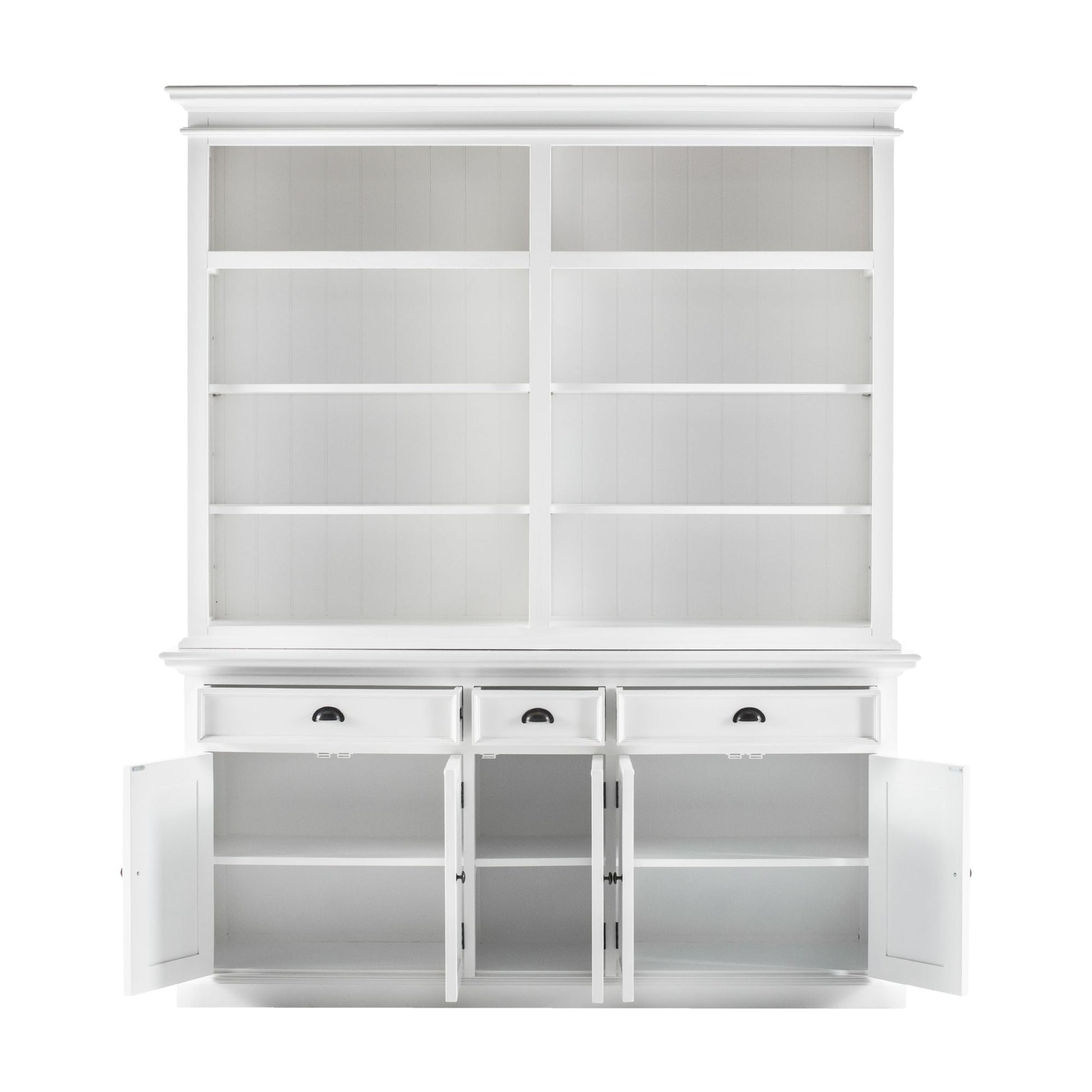 NovaSolo Halifax 71" Classic White Mahogany Bookcase Hutch Cabinet With 5 Doors & 8 Shelves