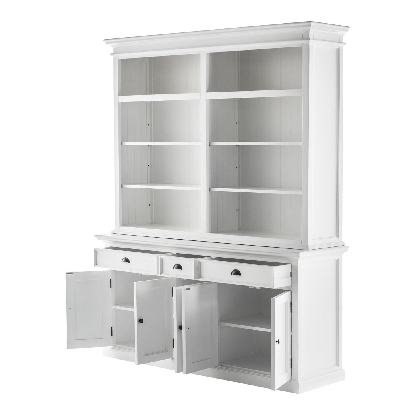 NovaSolo Halifax 71" Classic White Mahogany Bookcase Hutch Cabinet With 5 Doors & 8 Shelves