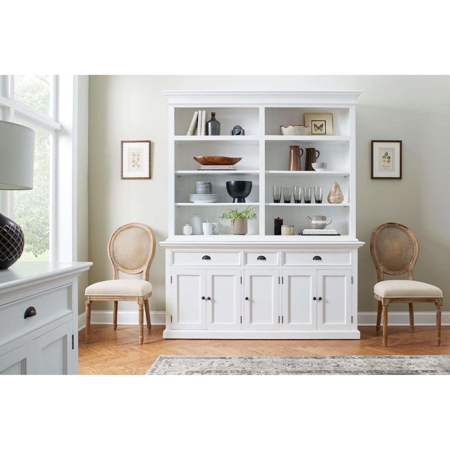 NovaSolo Halifax 71" Classic White Mahogany Bookcase Hutch Cabinet With 5 Doors & 8 Shelves