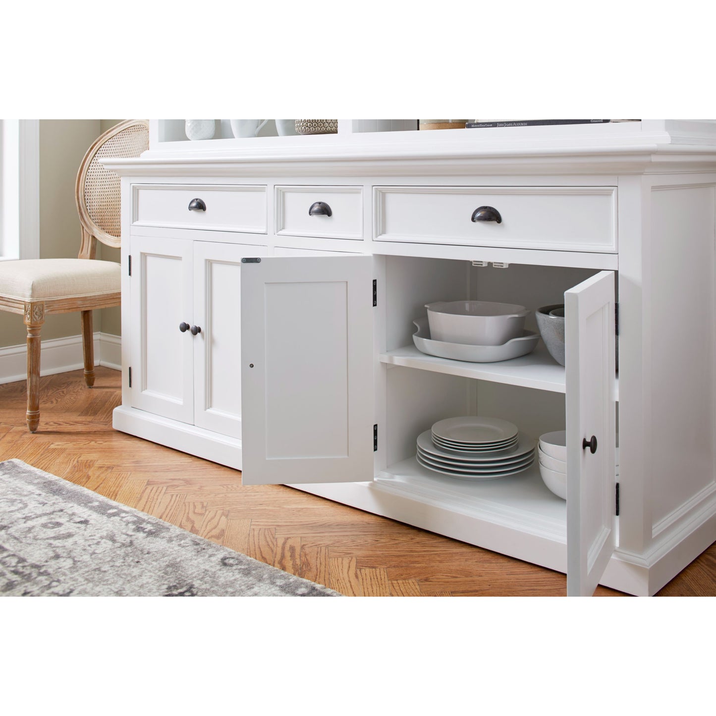 NovaSolo Halifax 71" Classic White Mahogany Bookcase Hutch Cabinet With 5 Doors & 8 Shelves