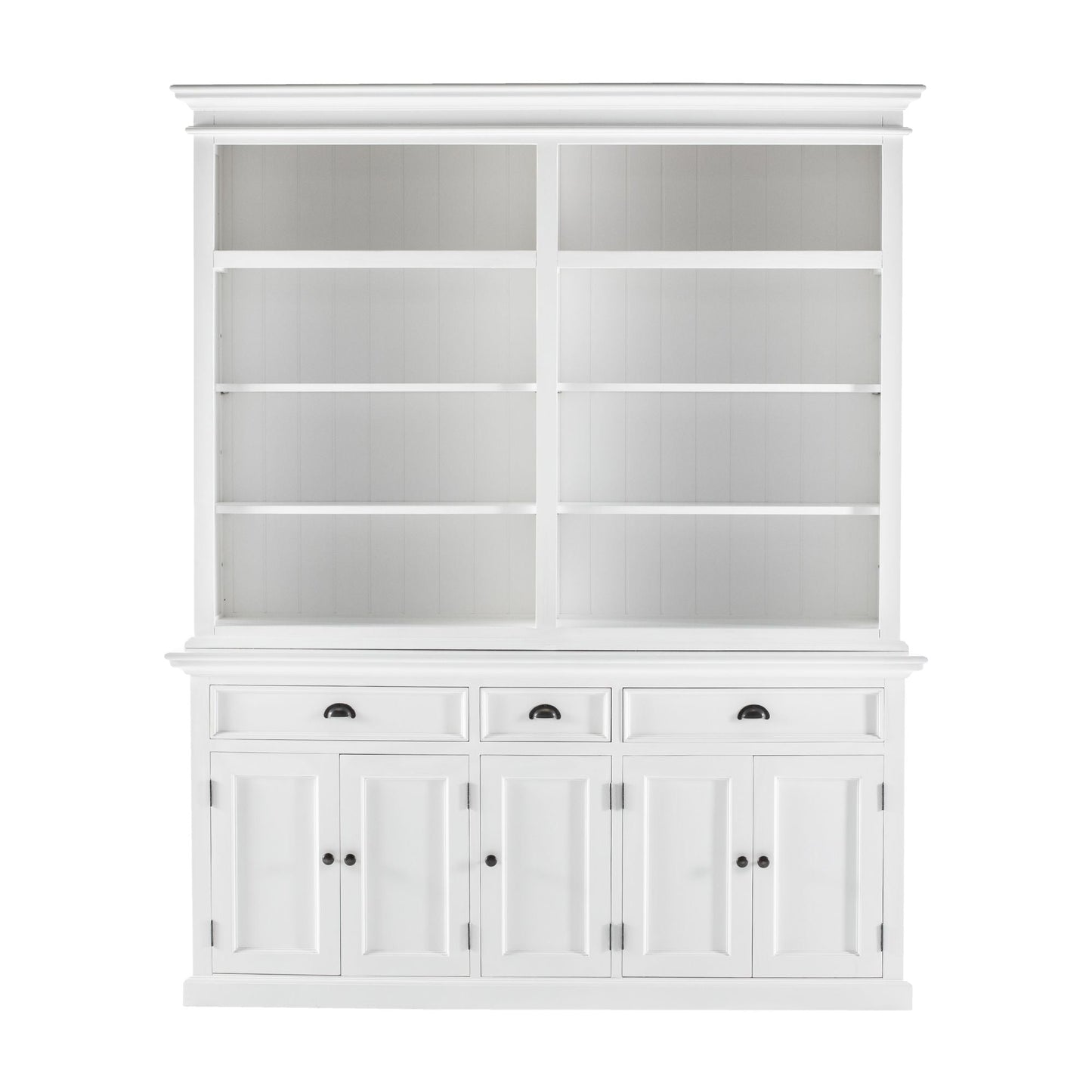 NovaSolo Halifax 71" Classic White Mahogany Bookcase Hutch Cabinet With 5 Doors & 8 Shelves