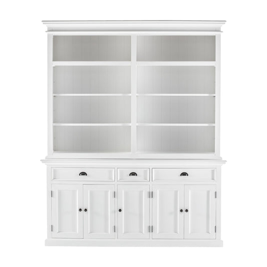 NovaSolo Halifax 71" Classic White Mahogany Bookcase Hutch Cabinet With 5 Doors & 8 Shelves