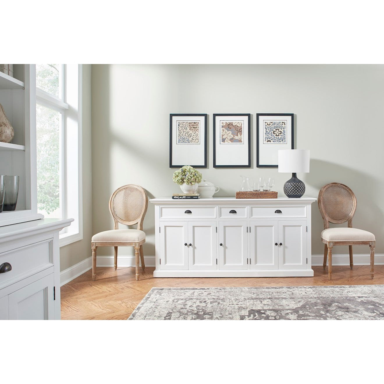 NovaSolo Halifax 71" Classic White Mahogany Buffet With 5 Doors & 3 Drawers