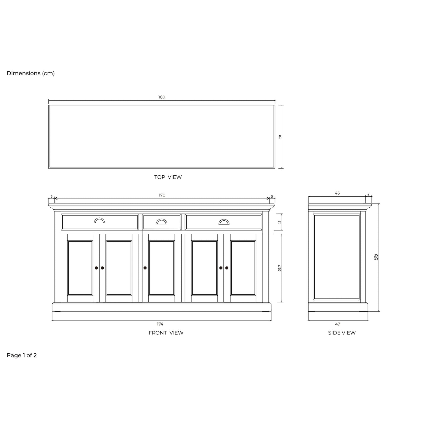 NovaSolo Halifax 71" Classic White Mahogany Buffet With 5 Doors & 3 Drawers