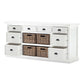 NovaSolo Halifax 71" Classic White Mahogany Library Hutch Cabinet With 4 Rattan Baskets
