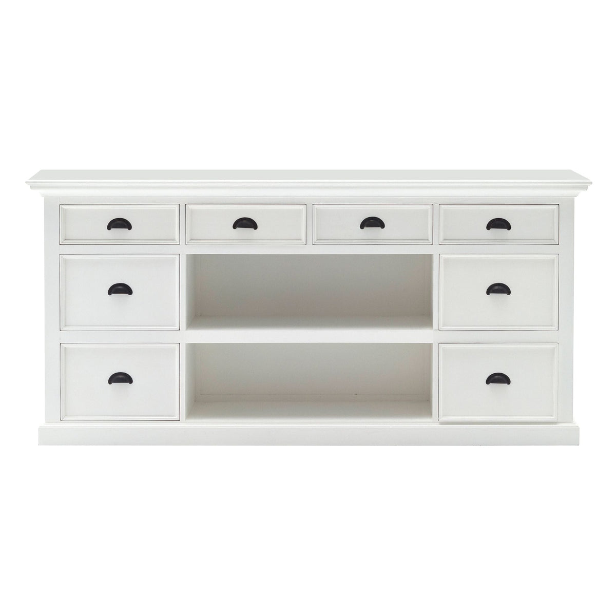 NovaSolo Halifax 71" Classic White Mahogany Library Hutch Cabinet With 4 Rattan Baskets