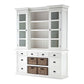 NovaSolo Halifax 71" Classic White Mahogany Library Hutch Cabinet With 4 Rattan Baskets