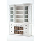 NovaSolo Halifax 71" Classic White Mahogany Library Hutch Cabinet With 4 Rattan Baskets