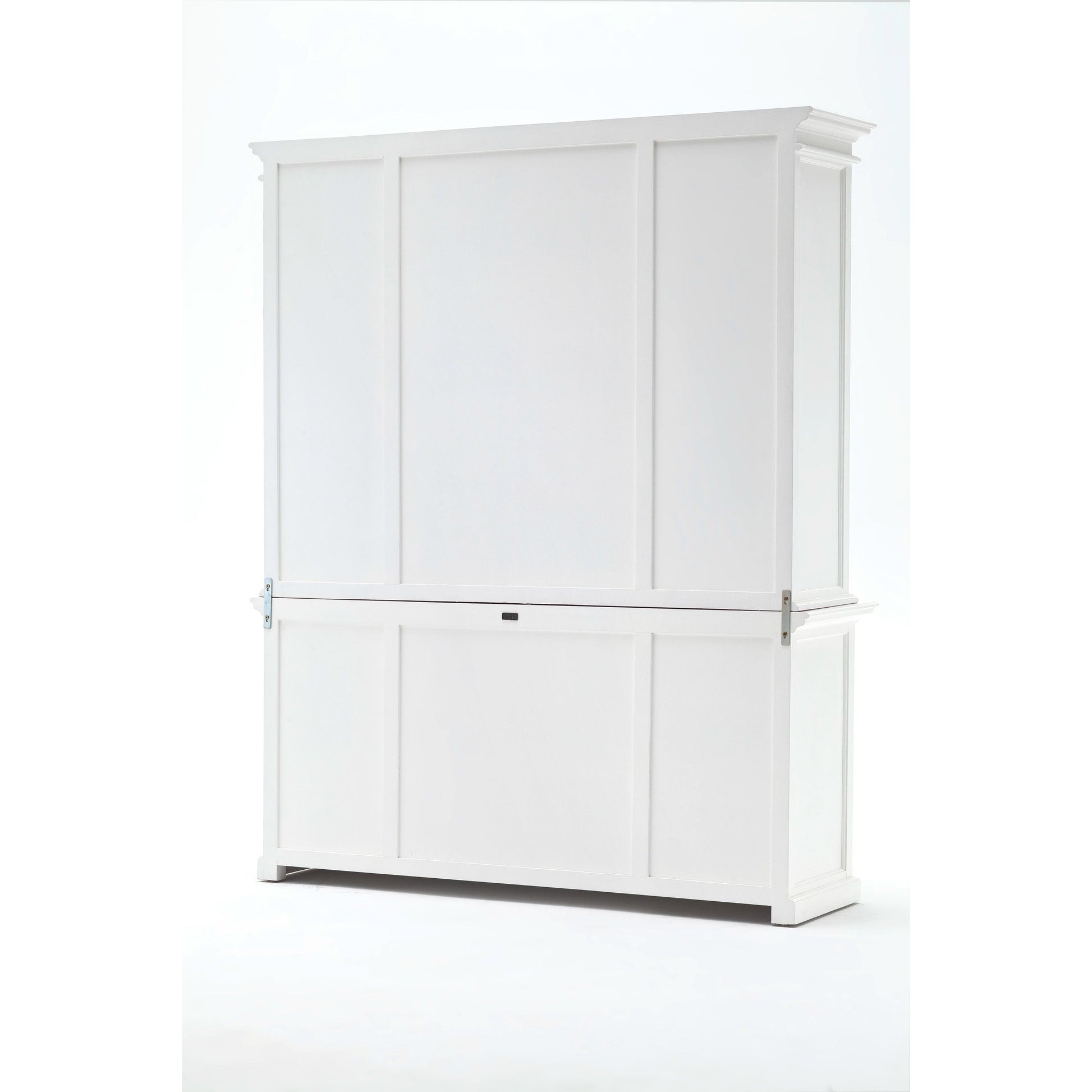 NovaSolo Halifax 71" Classic White Mahogany Library Hutch Cabinet With 4 Rattan Baskets