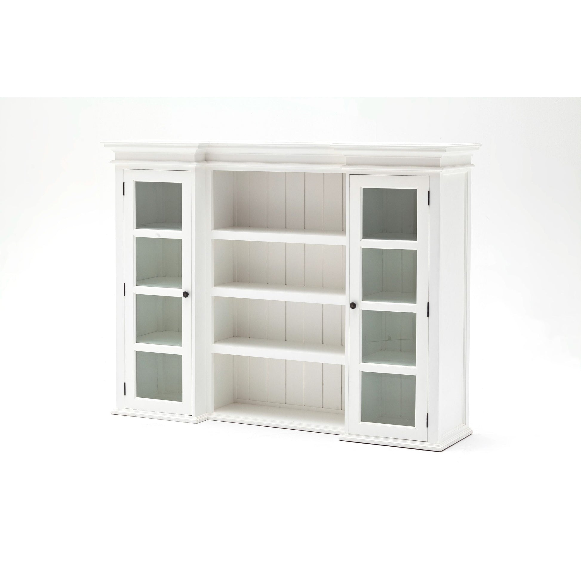 NovaSolo Halifax 71" Classic White Mahogany Library Hutch Cabinet With 4 Rattan Baskets