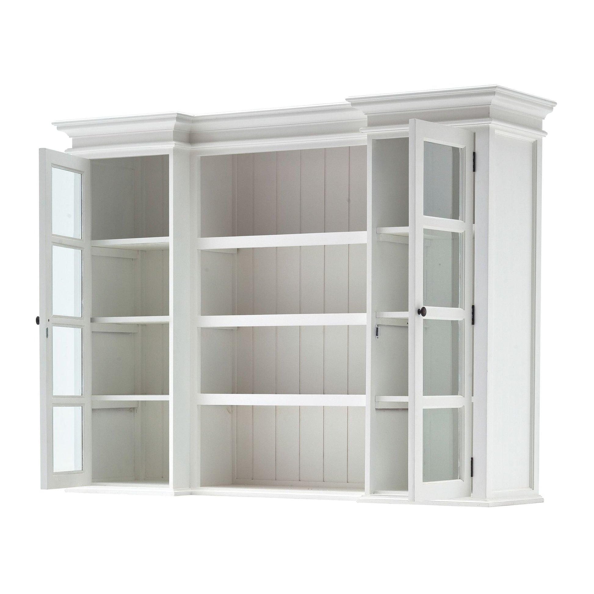 NovaSolo Halifax 71" Classic White Mahogany Library Hutch Cabinet With 4 Rattan Baskets