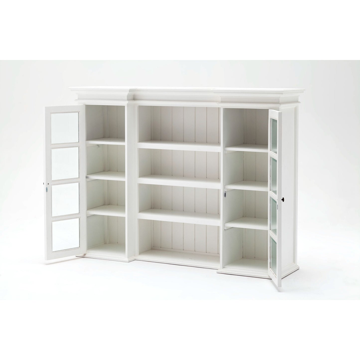 NovaSolo Halifax 71" Classic White Mahogany Library Hutch Cabinet With 4 Rattan Baskets