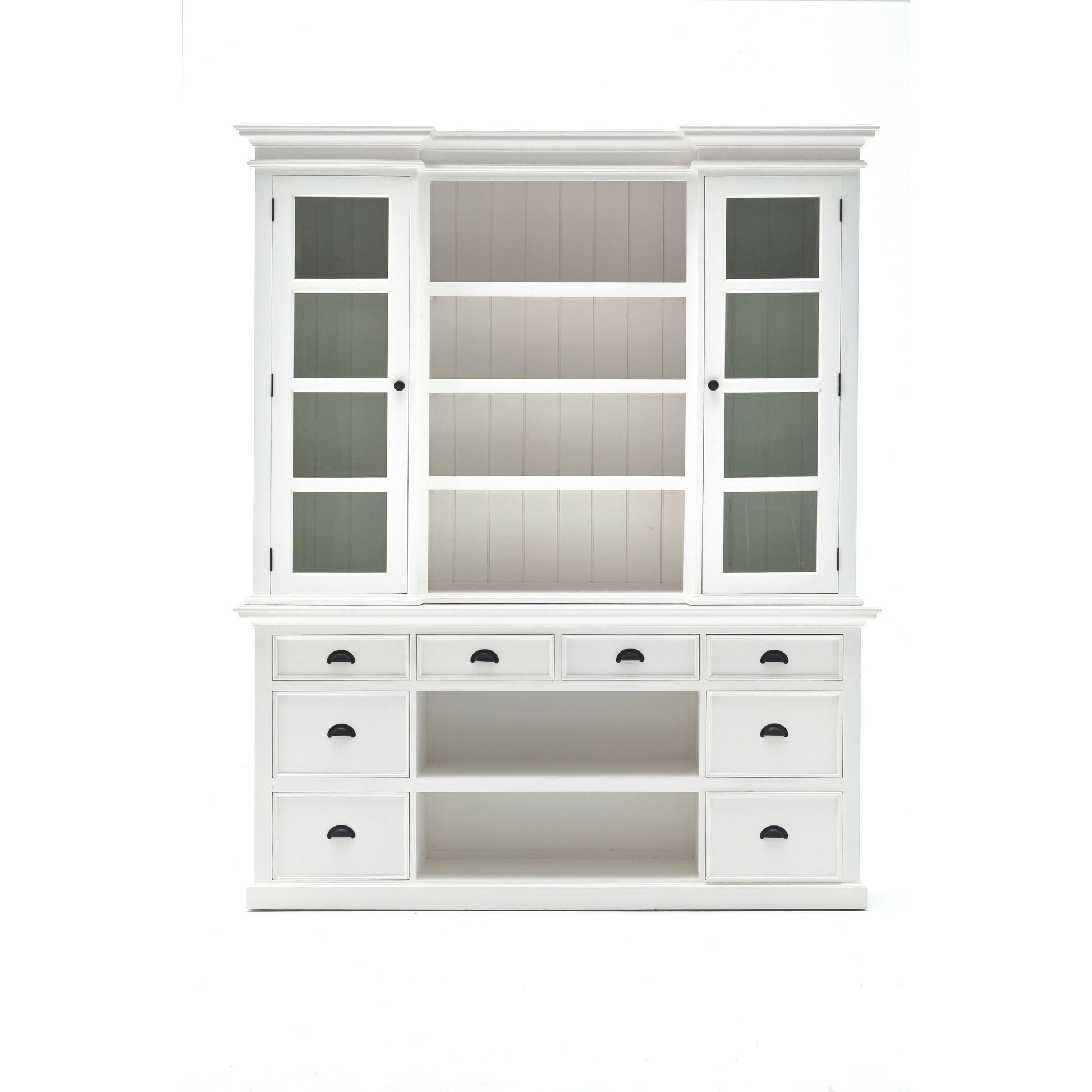 NovaSolo Halifax 71" Classic White Mahogany Library Hutch Cabinet With 4 Rattan Baskets