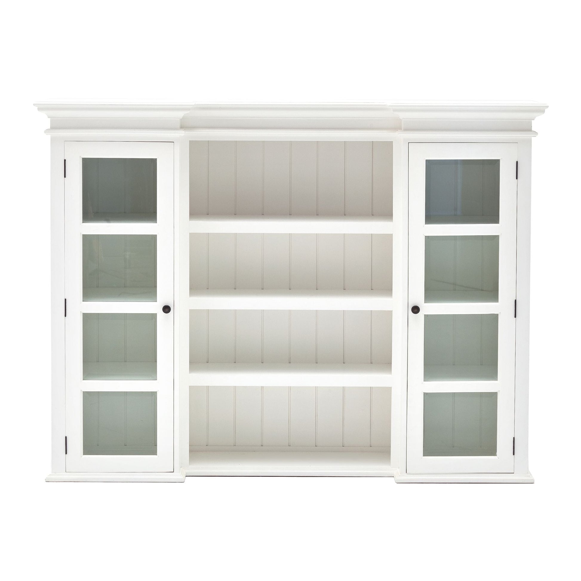 NovaSolo Halifax 71" Classic White Mahogany Library Hutch Cabinet With 4 Rattan Baskets