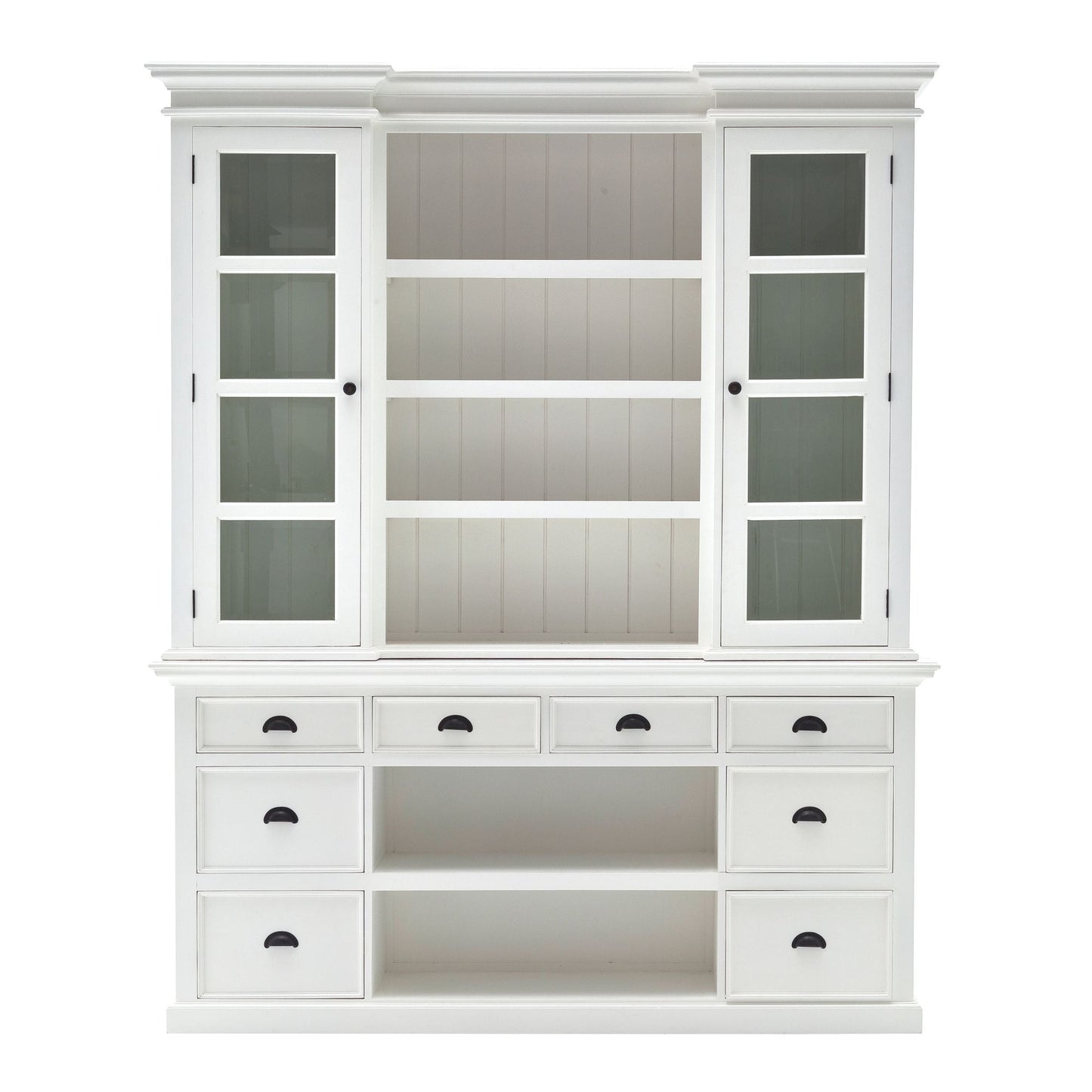 NovaSolo Halifax 71" Classic White Mahogany Library Hutch Cabinet With 4 Rattan Baskets