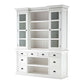 NovaSolo Halifax 71" Classic White Mahogany Library Hutch Cabinet With 4 Rattan Baskets