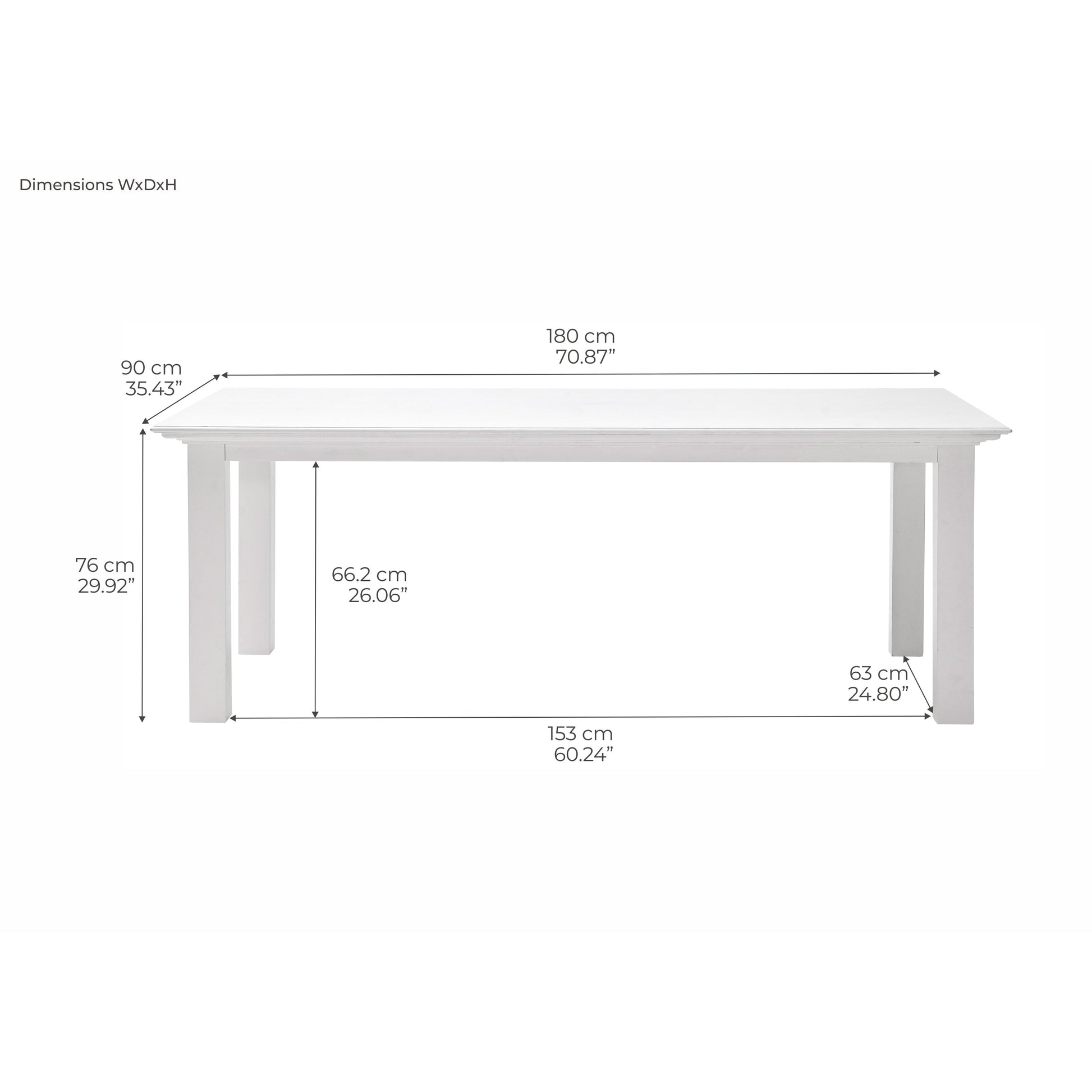 NovaSolo Halifax 71" x 35" Classic White Mahogany Medium Dining Table