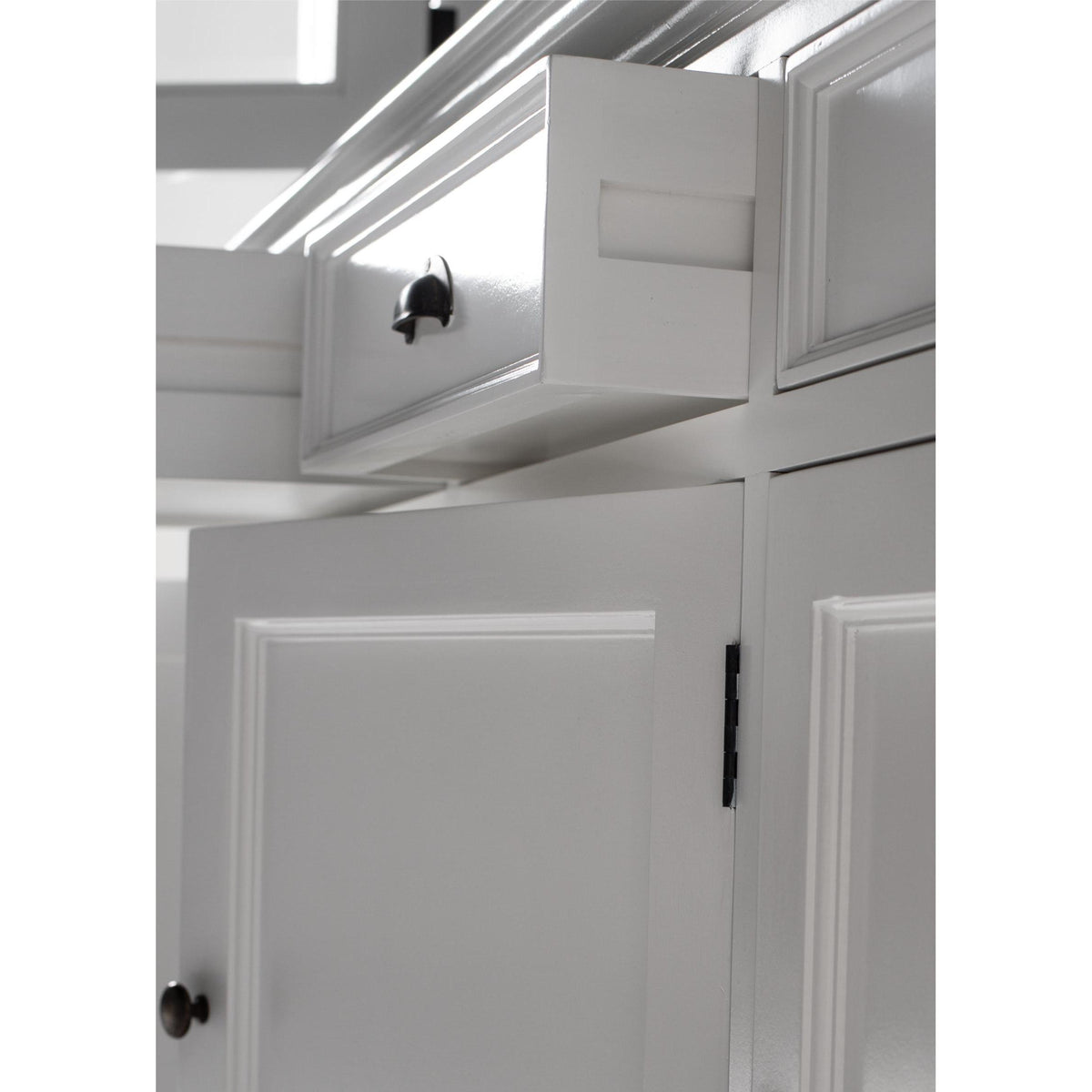 NovaSolo Halifax 79" Classic White Buffet Hutch Cabinet Unit With 4 Bevelled Glass Doors