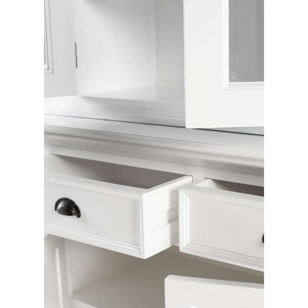 NovaSolo Halifax 79" Classic White Buffet Hutch Cabinet Unit With 4 Bevelled Glass Doors