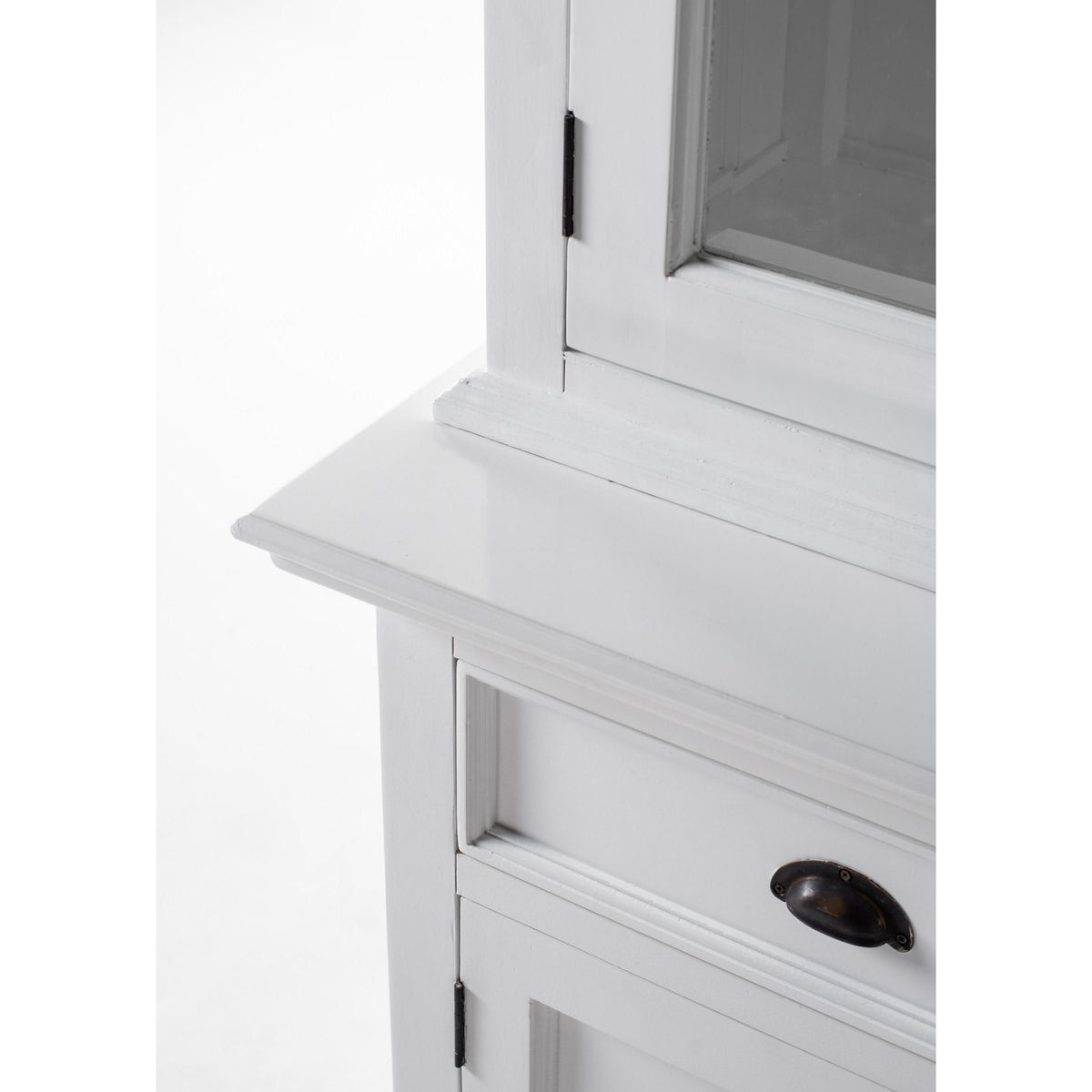NovaSolo Halifax 79" Classic White Buffet Hutch Cabinet Unit With 4 Bevelled Glass Doors