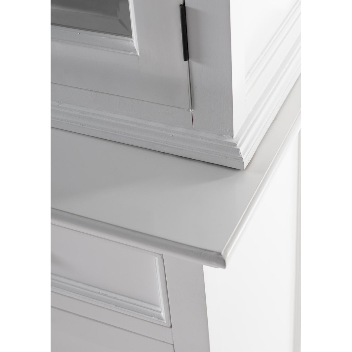 NovaSolo Halifax 79" Classic White Buffet Hutch Cabinet Unit With 4 Bevelled Glass Doors