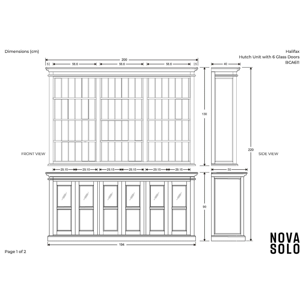 NovaSolo Halifax 79" Classic White Hutch Cabinet Unit With 6 Bevelled Glass Doors