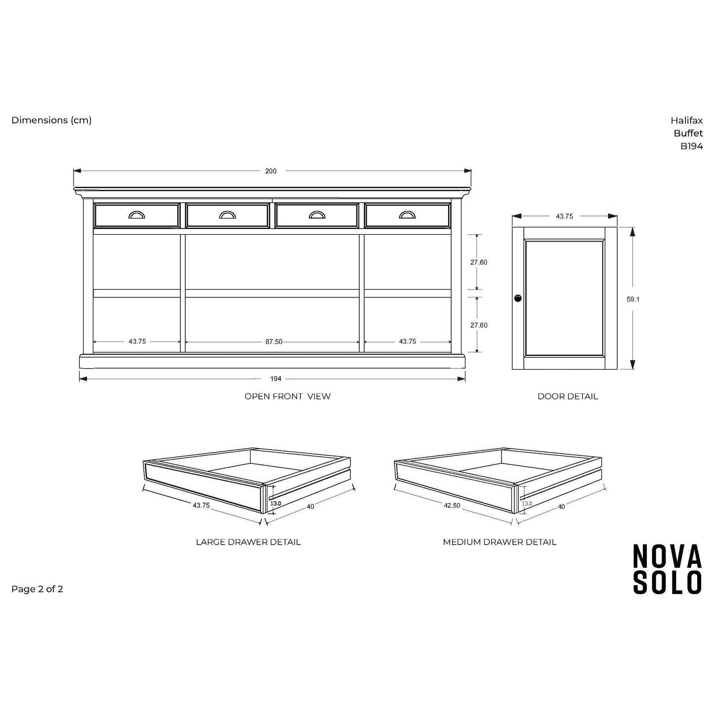 NovaSolo Halifax 79" Classic White Mahogany Buffet With 4 Doors & 4 Drawers