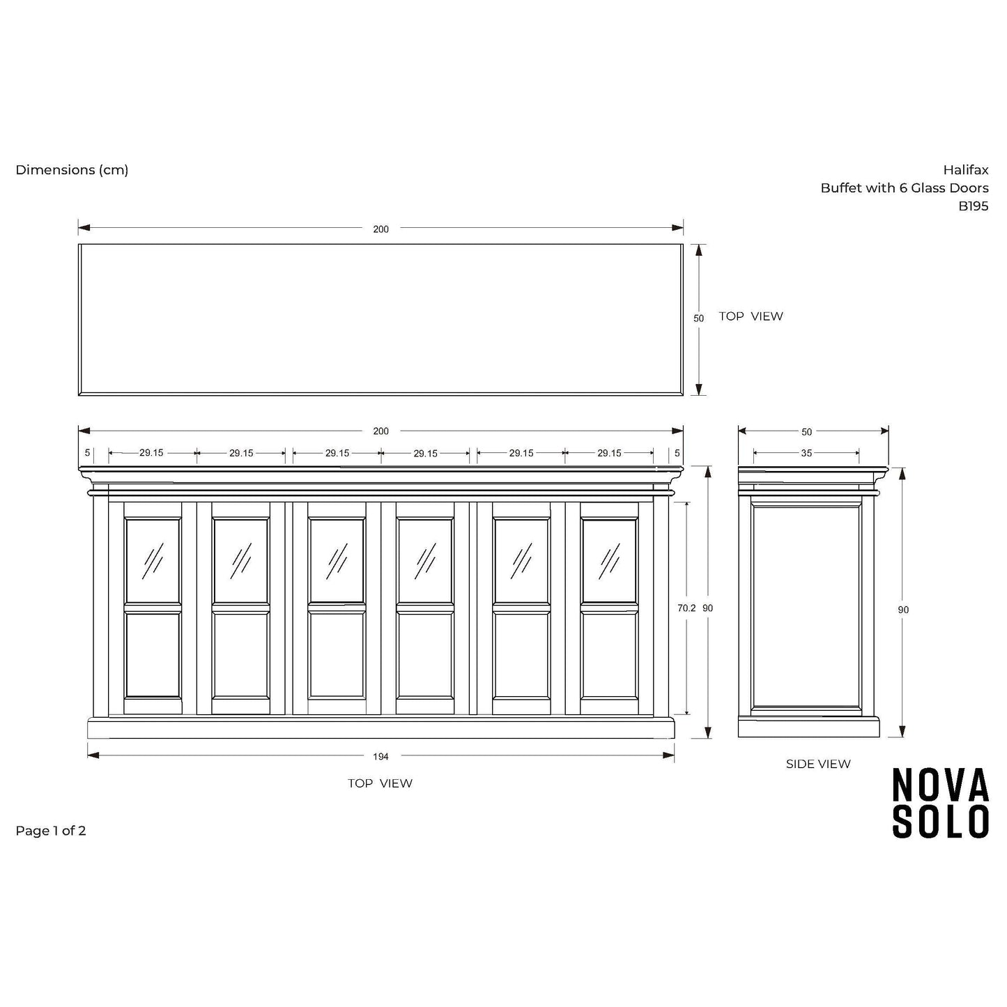 NovaSolo Halifax 79" Classic White Mahogany Buffet With 6 Glass Doors