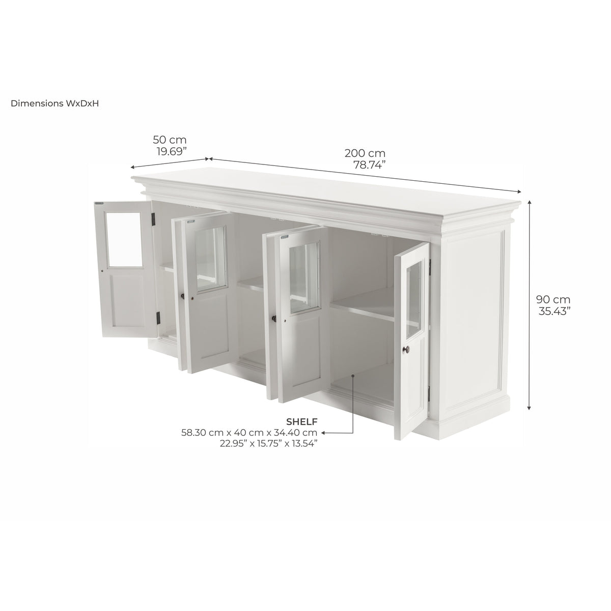 NovaSolo Halifax 79" Classic White Mahogany Buffet With 6 Glass Doors