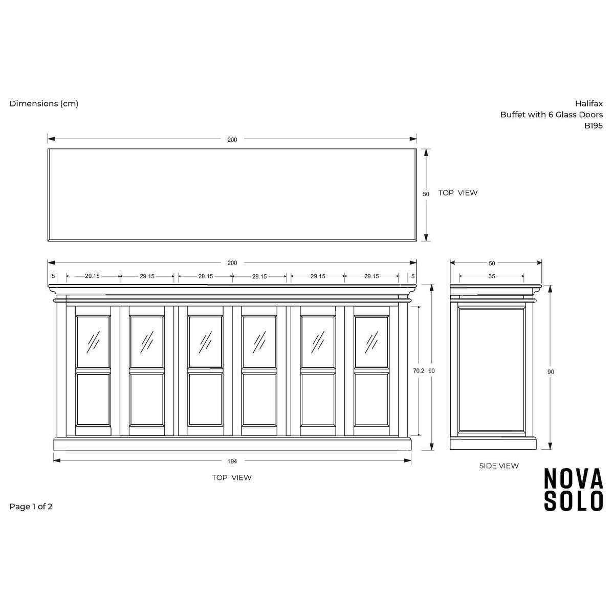NovaSolo Halifax 79" Classic White Mahogany Buffet With 6 Glass Doors