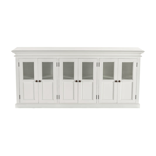 NovaSolo Halifax 79" Classic White Mahogany Buffet With 6 Glass Doors