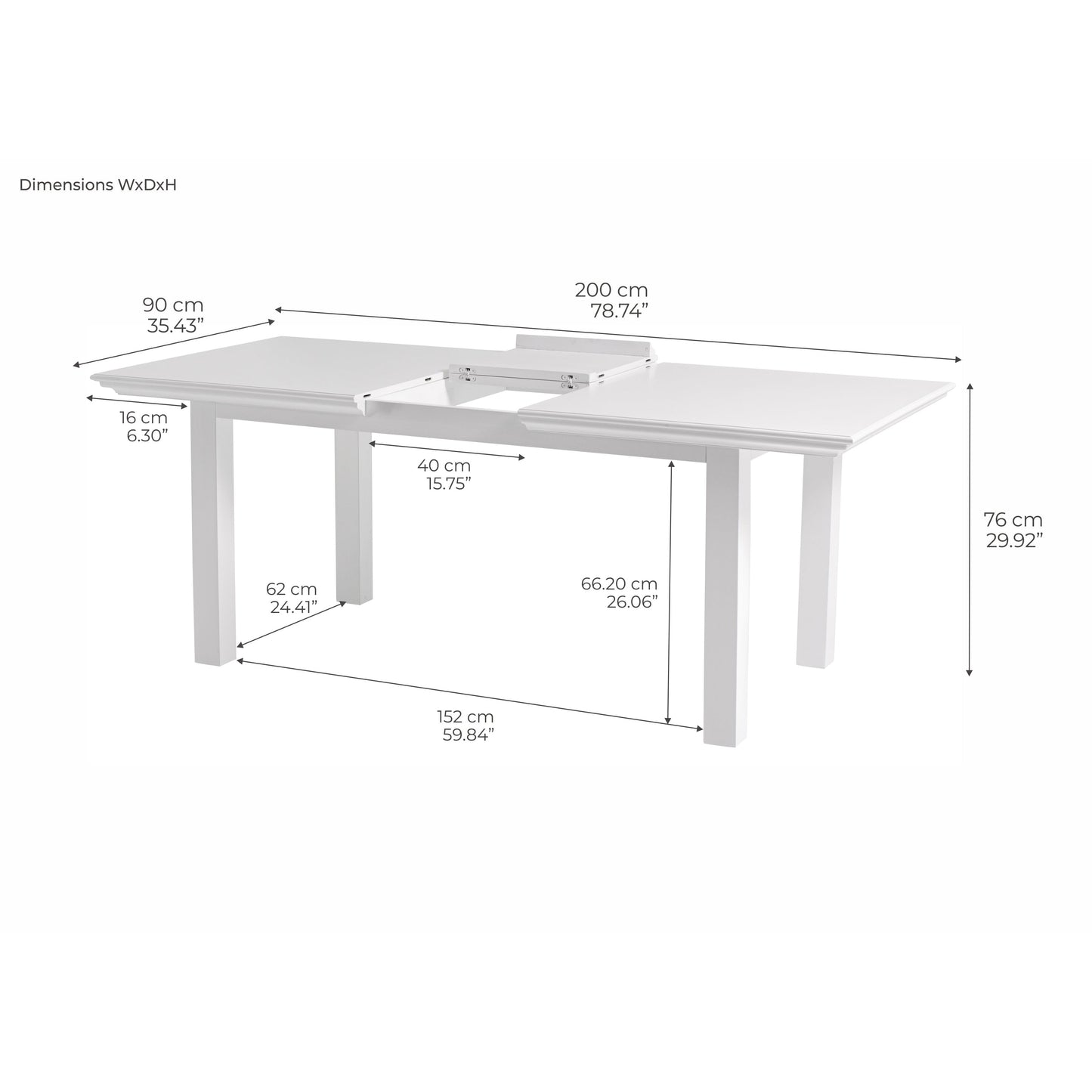 NovaSolo Halifax 79" x 35" Classic White Mahogany Extendable Dining Table