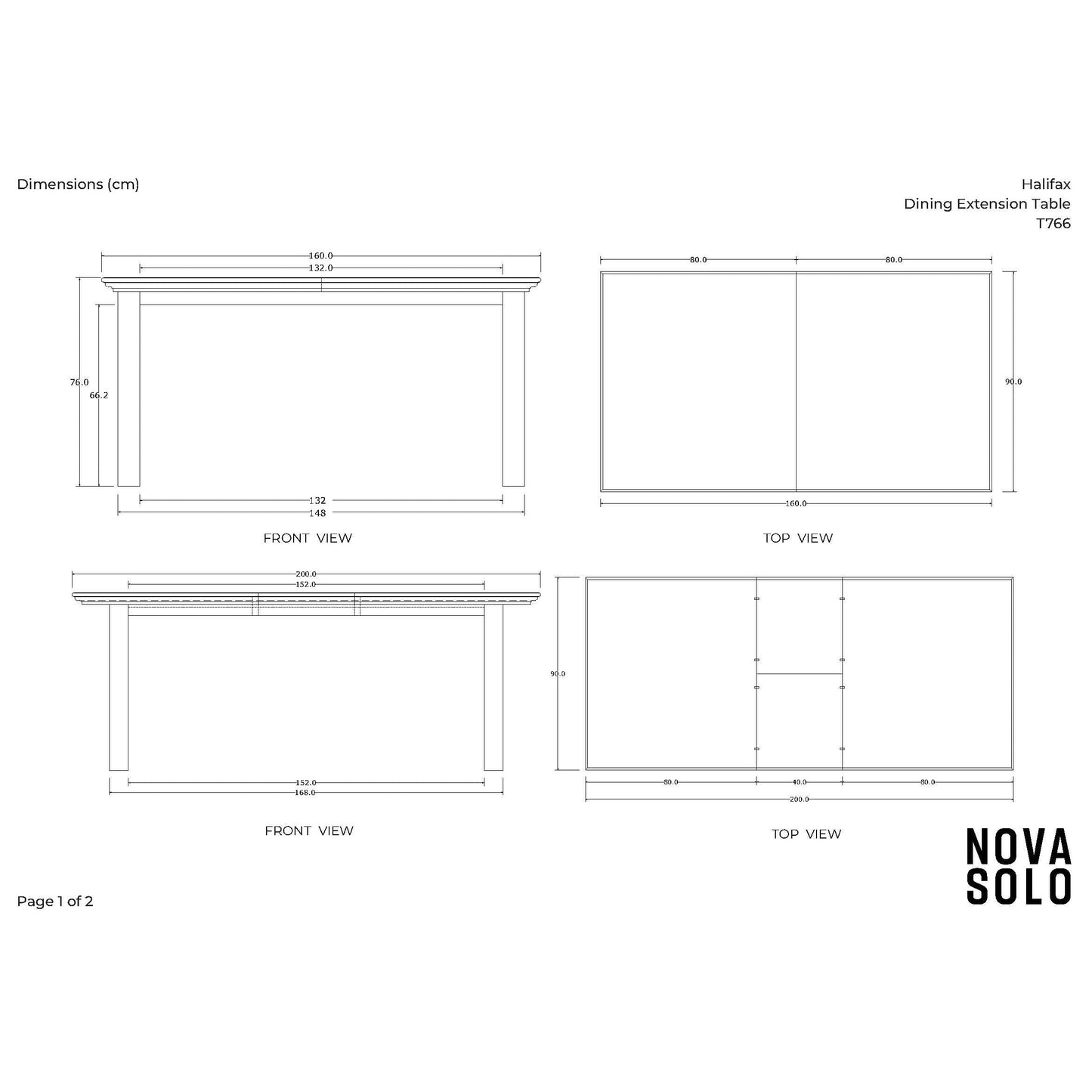 NovaSolo Halifax 79" x 35" Classic White Mahogany Extendable Dining Table