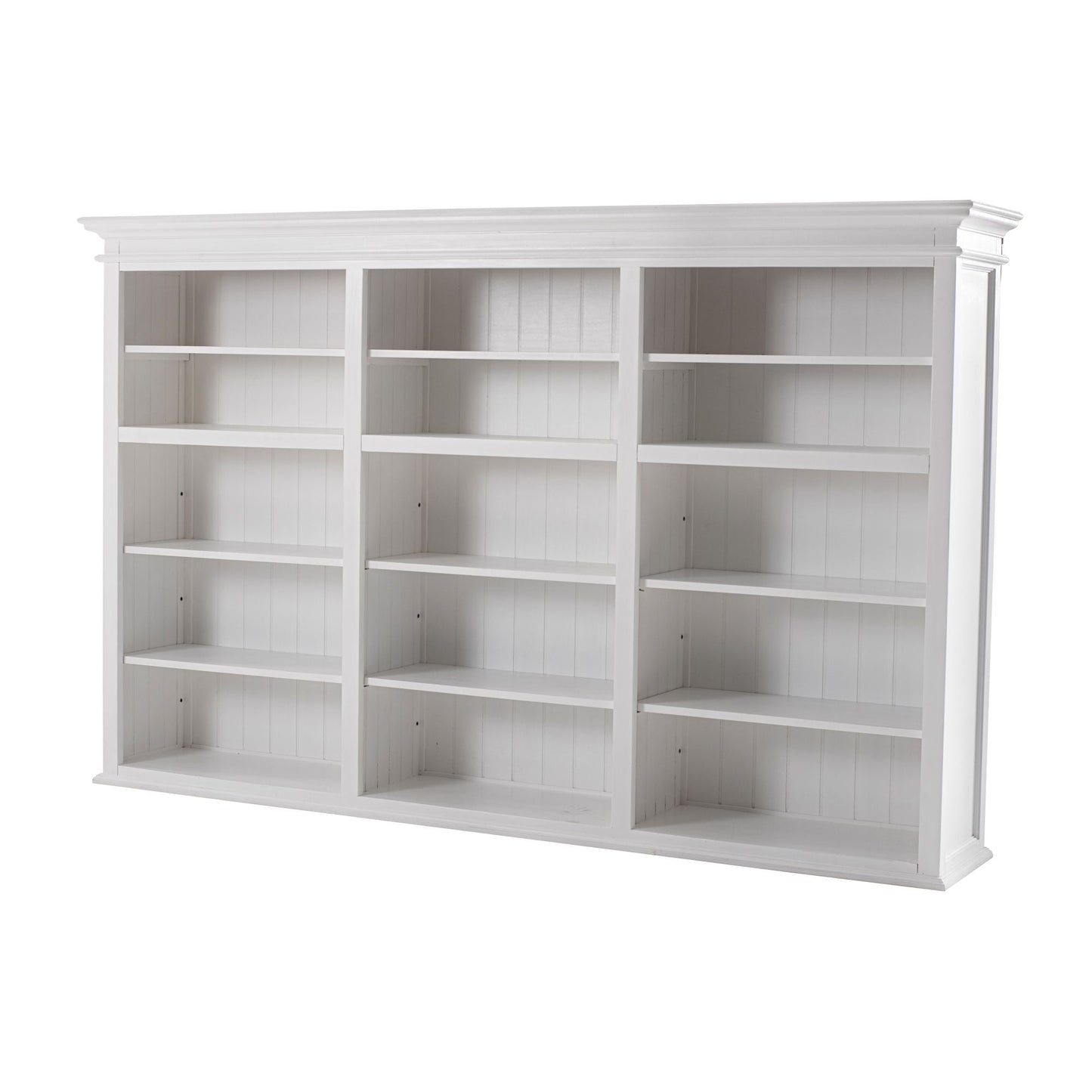 NovaSolo Halifax 94" Classic White Mahogany Triple-Bay Hutch Cabinet With 6 Doors & 15 Shelves