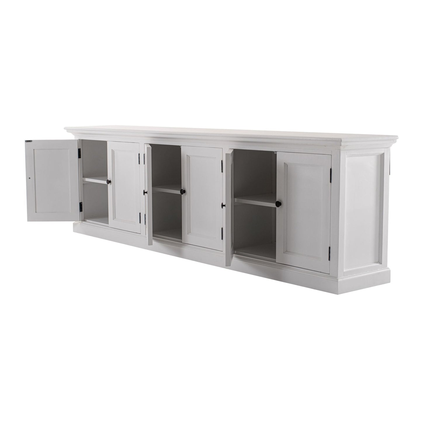 NovaSolo Halifax 94" Classic White Mahogany Triple-Bay Hutch Cabinet With 6 Doors & 15 Shelves