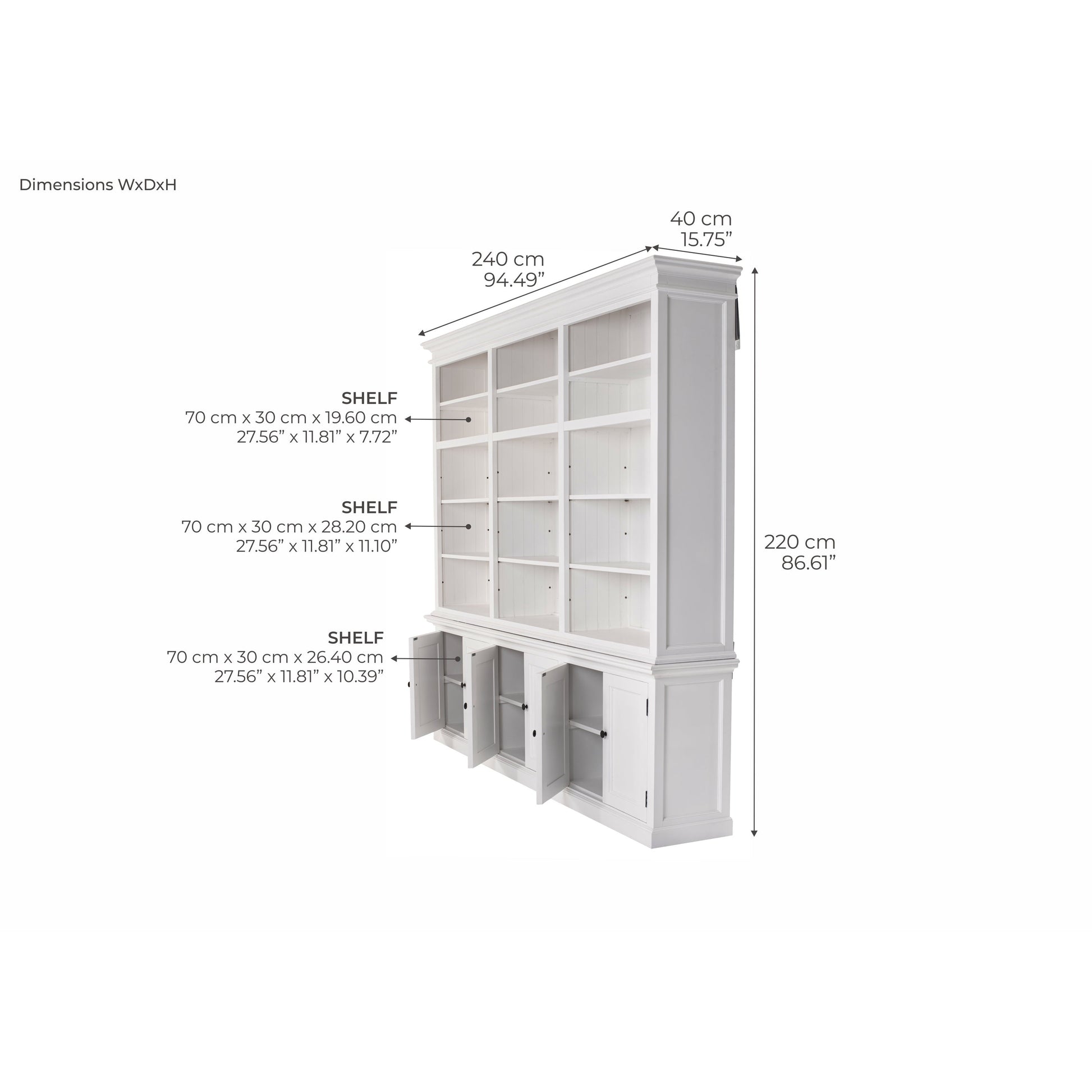 https://kitchenoasis.com/cdn/shop/files/NovaSolo-Halifax-94-Classic-White-Mahogany-Triple-Bay-Hutch-Cabinet-With-6-Doors-15-Shelves-24.jpg?v=1685854450&width=1946