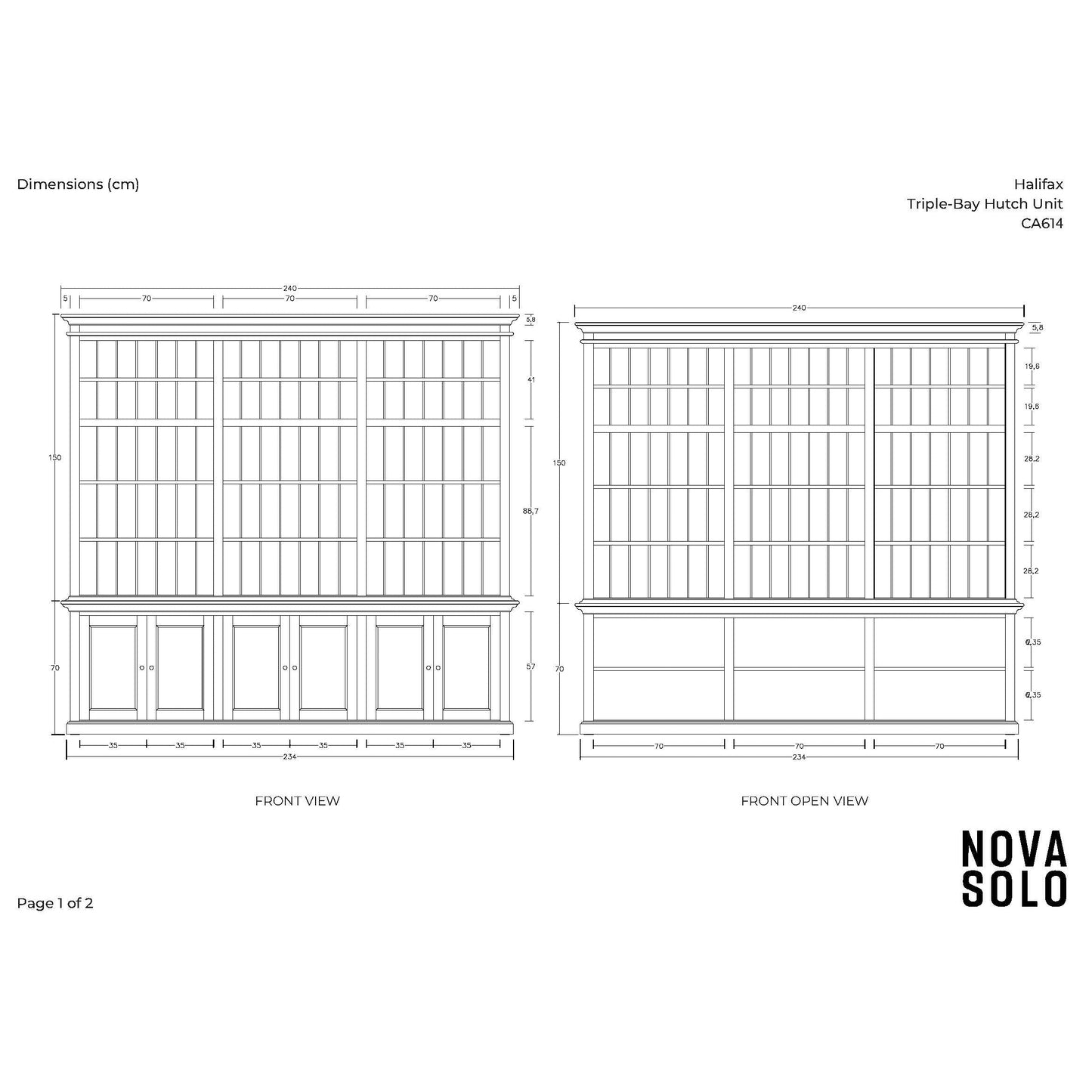 NovaSolo Halifax 94" Classic White Mahogany Triple-Bay Hutch Cabinet With 6 Doors & 15 Shelves