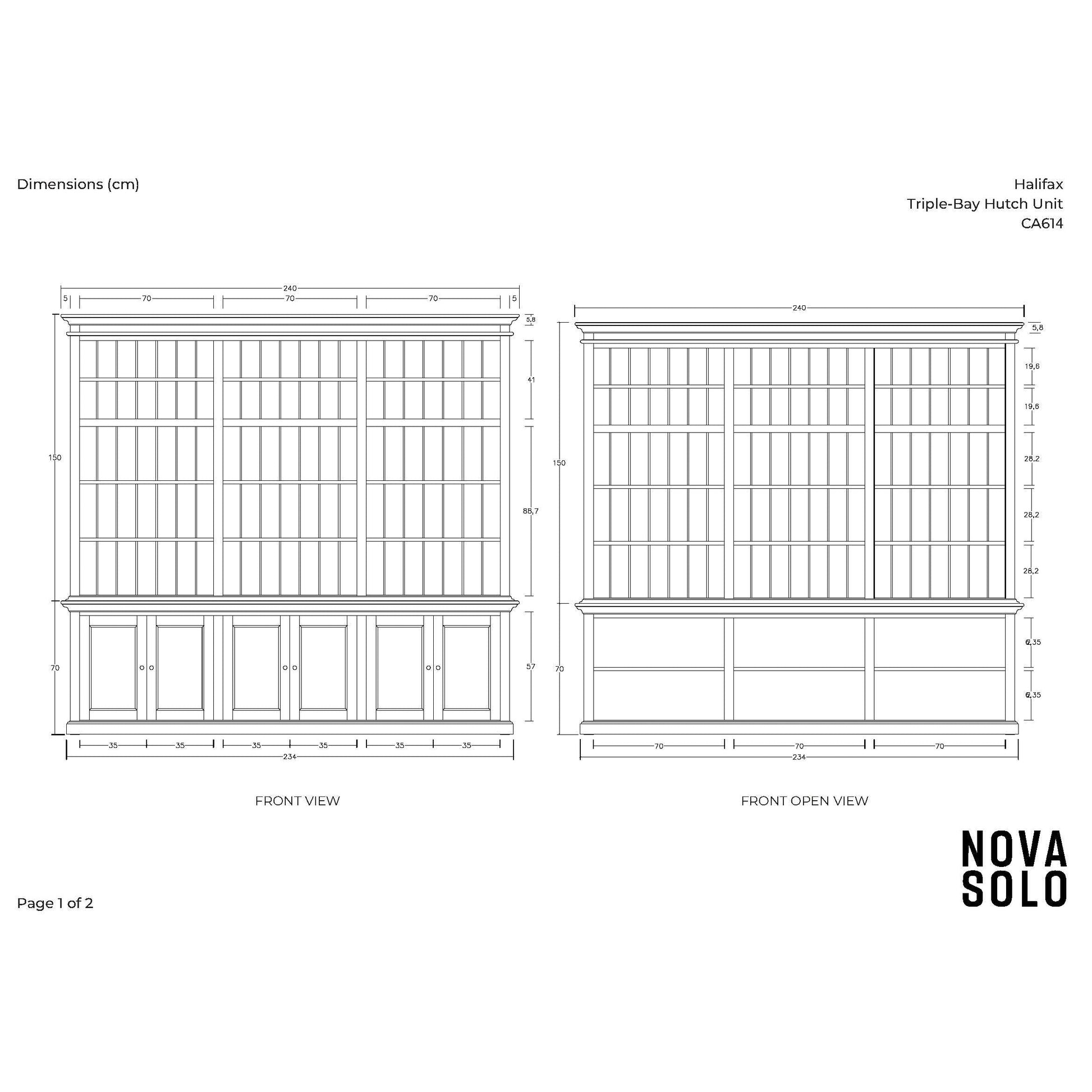 NovaSolo Halifax 94" Classic White Mahogany Triple-Bay Hutch Cabinet With 6 Doors & 15 Shelves