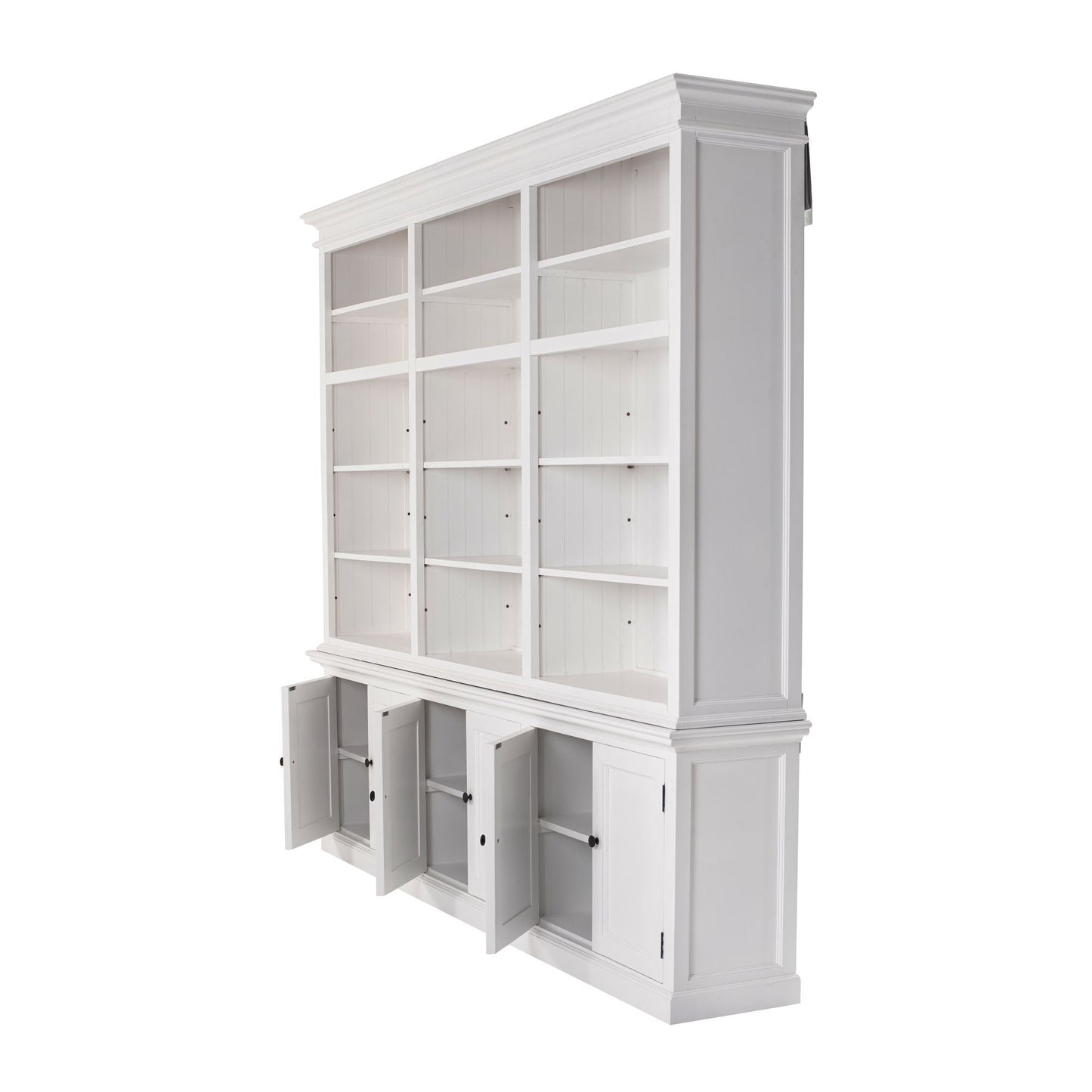 NovaSolo Halifax 94" Classic White Mahogany Triple-Bay Hutch Cabinet With 6 Doors & 15 Shelves