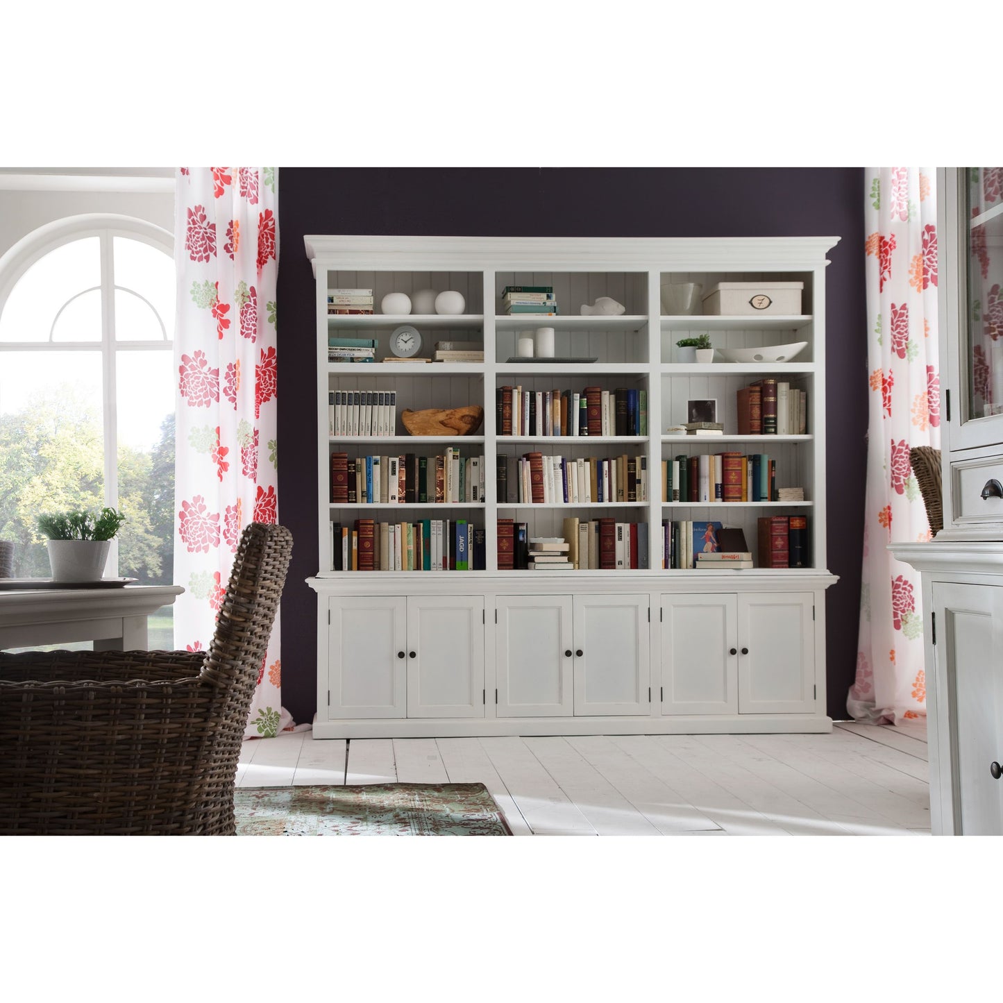 NovaSolo Halifax 94" Classic White Mahogany Triple-Bay Hutch Cabinet With 6 Doors & 15 Shelves