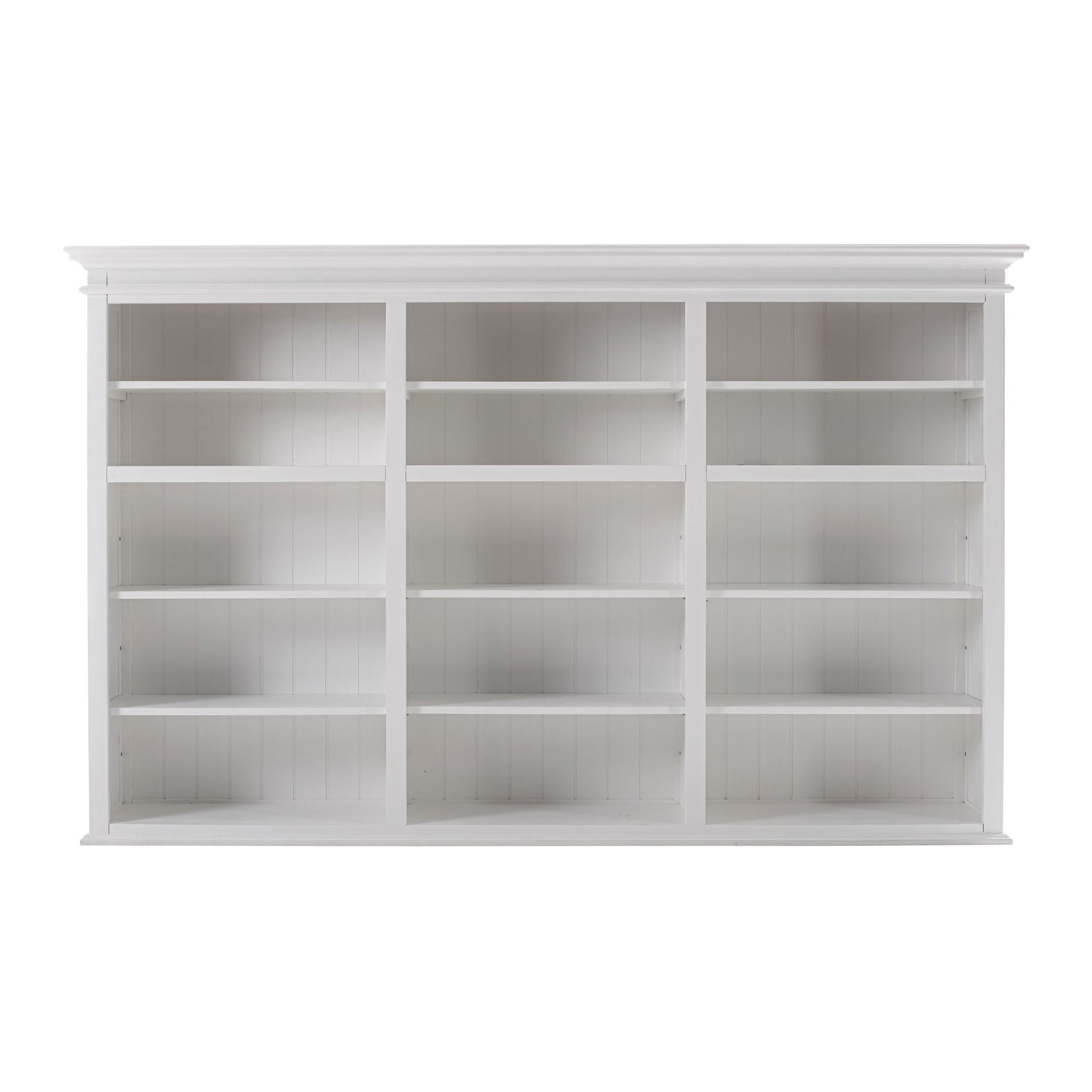 NovaSolo Halifax 94" Classic White Mahogany Triple-Bay Hutch Cabinet With 6 Doors & 15 Shelves