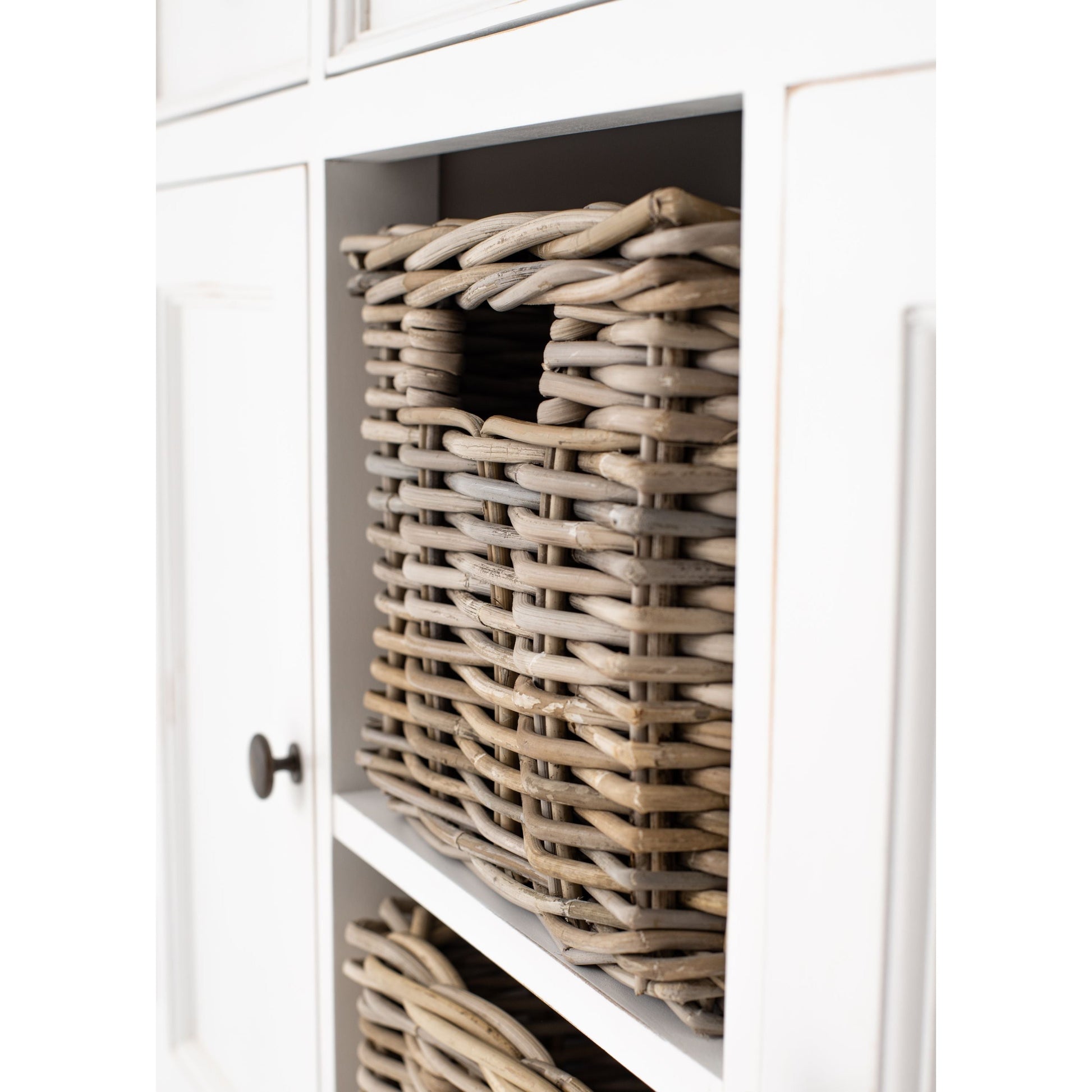 NovaSolo Halifax Accent 49" White & Brown Mahogany Buffet With 3 Drawers & 2 Rattan Baskets