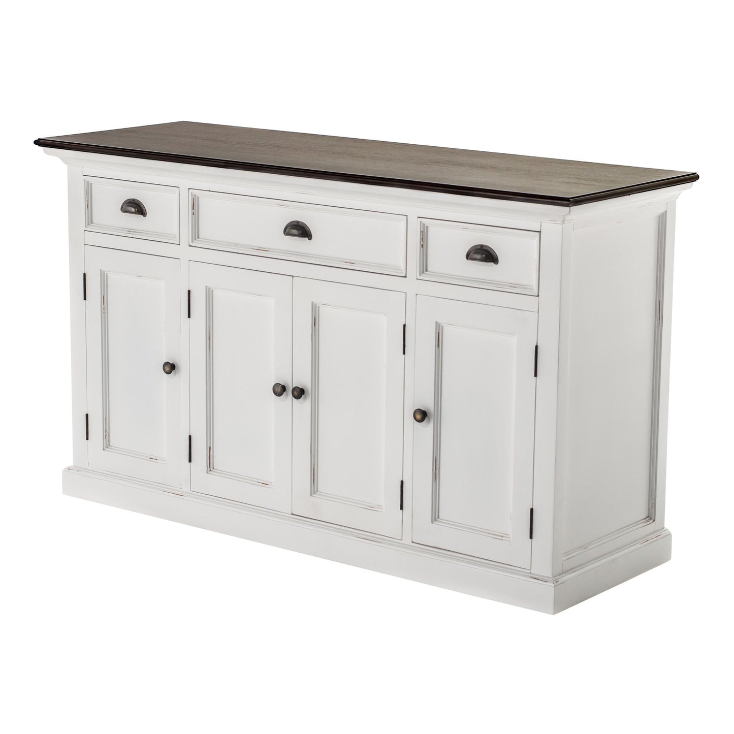 NovaSolo Halifax Accent 57" Classic White & Brown Mahogany Buffet With 4 Doors & 3 Drawers