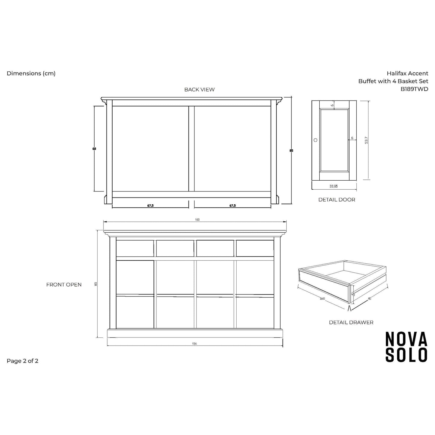 NovaSolo Halifax Accent 63" White & Brown Mahogany Buffet With 4 Drawers & 4 Rattan Baskets