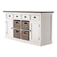 NovaSolo Halifax Accent 63" White & Brown Mahogany Buffet With 4 Drawers & 4 Rattan Baskets